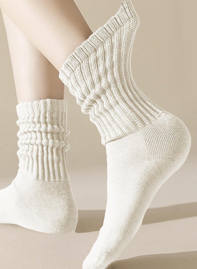 PLZSITDOWN Women Slouch Socks Knit Mid Calf Rib Tube Scrunchy Slouchy Crew Socks Beige - Image 3